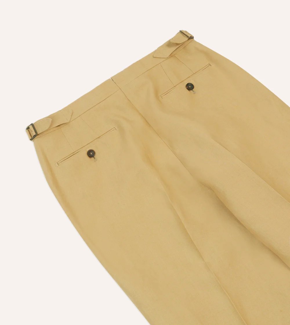 Sand Irish Linen Single Pleat Trouser - 5