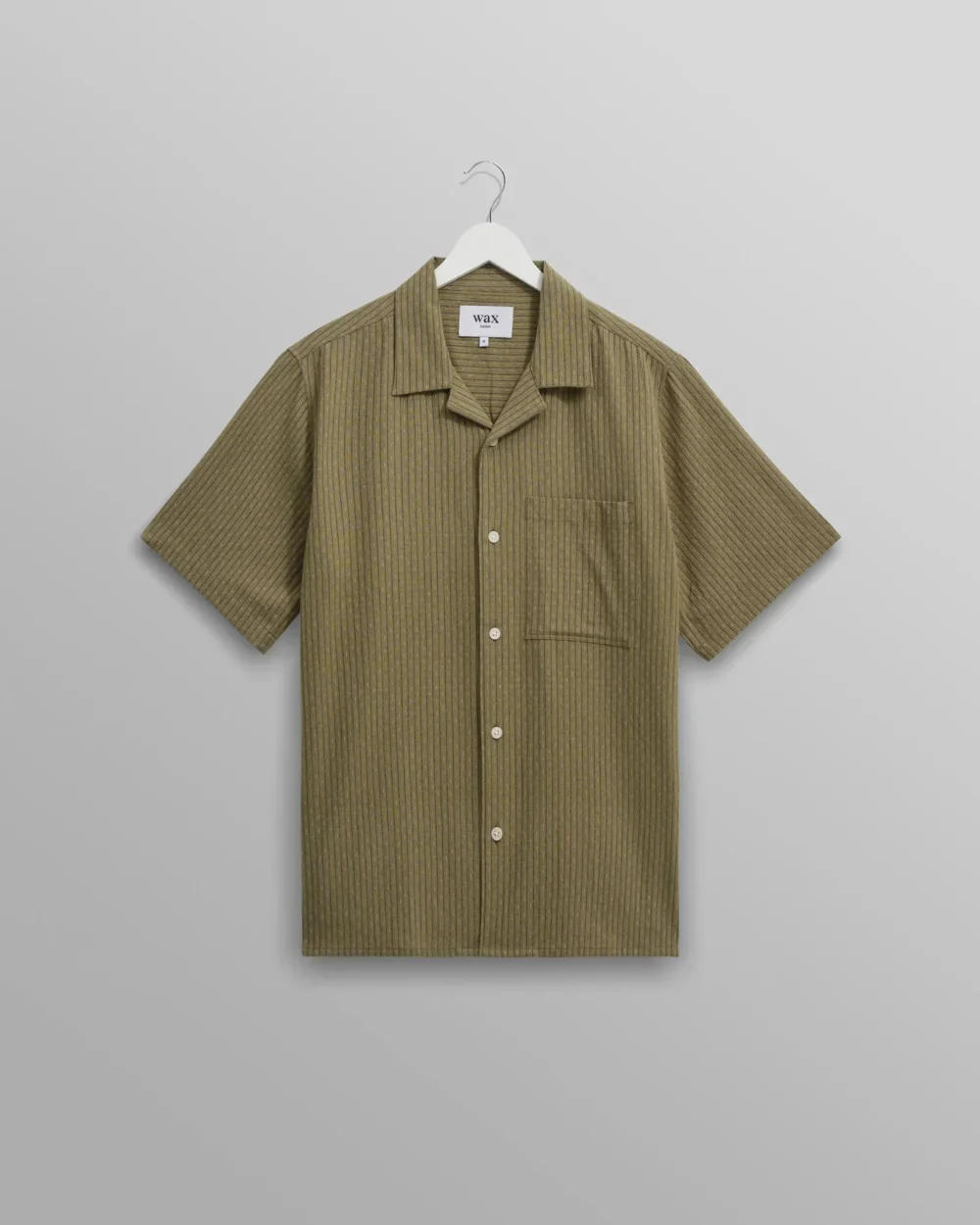 Wax London Didcot SS Pocket Shirt - Slub Stripe Khaki