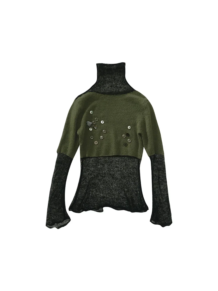 Army Green Color-blocked Sweater