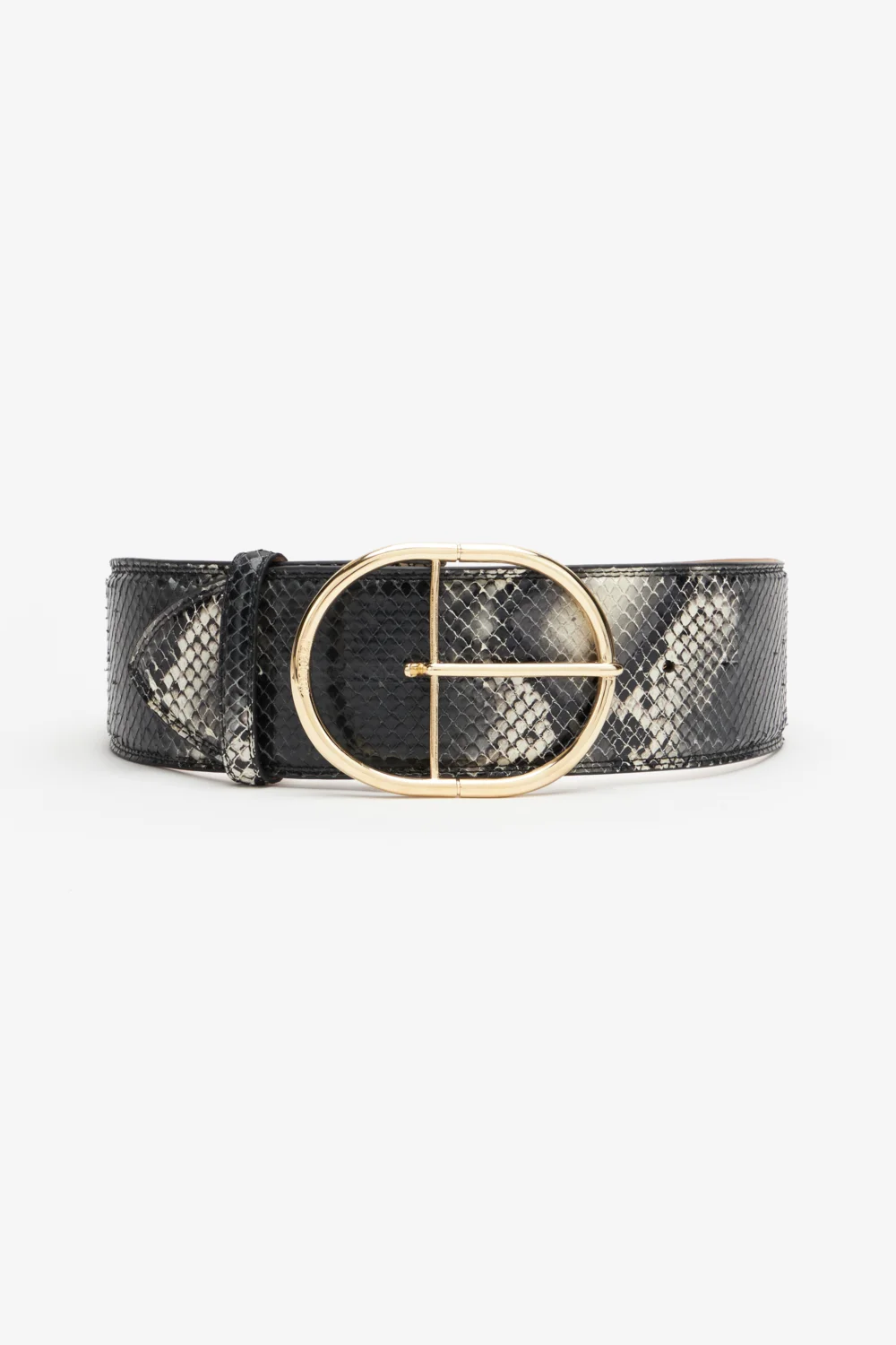 Shaped belt in printed leather