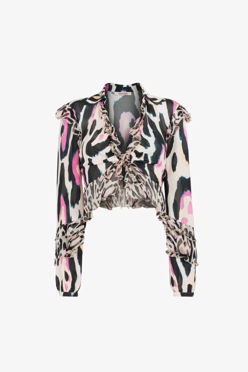 Jaguar-Print Ruffle-Trimmed Cropped Top