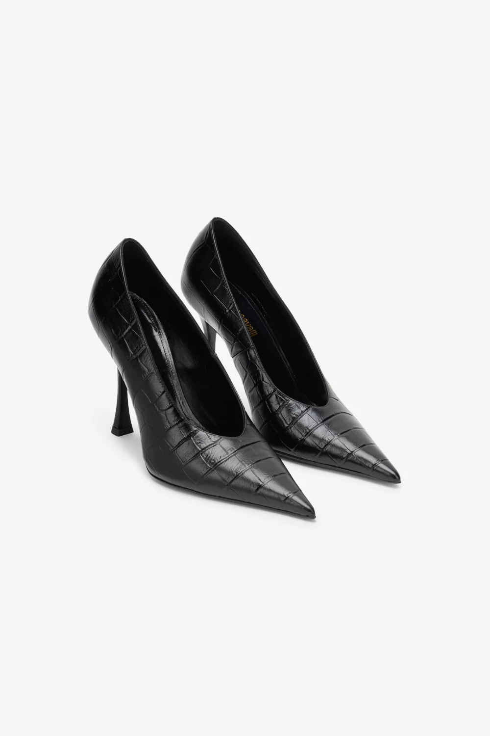 Black Croc-Embossed Pump With Monogram RC