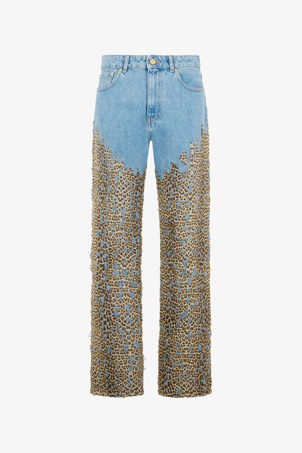 Wide Leg Denim Jeans With Baby Jaguar Print