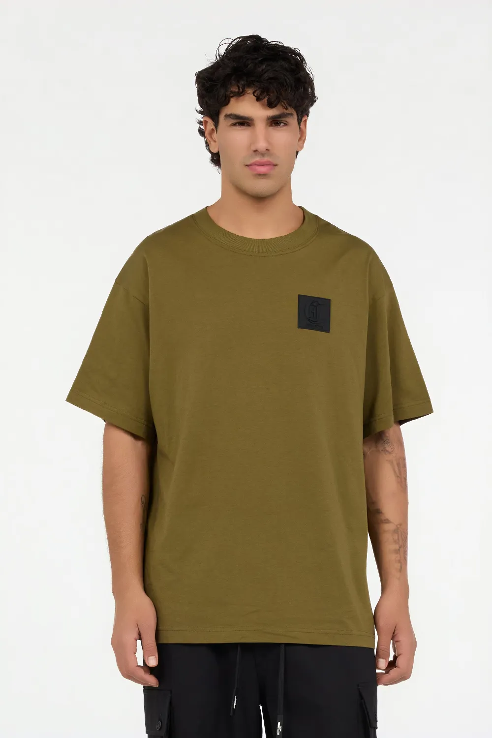 Green cotton T-shirt with JC monogram