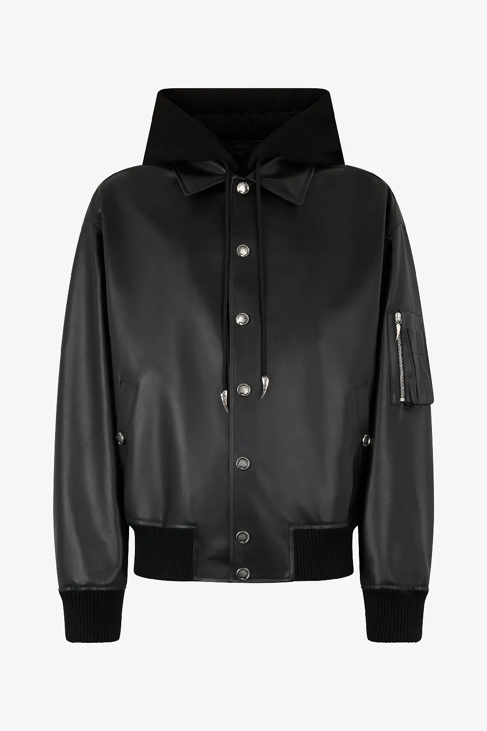 Leather Bomber Jacket With Hood