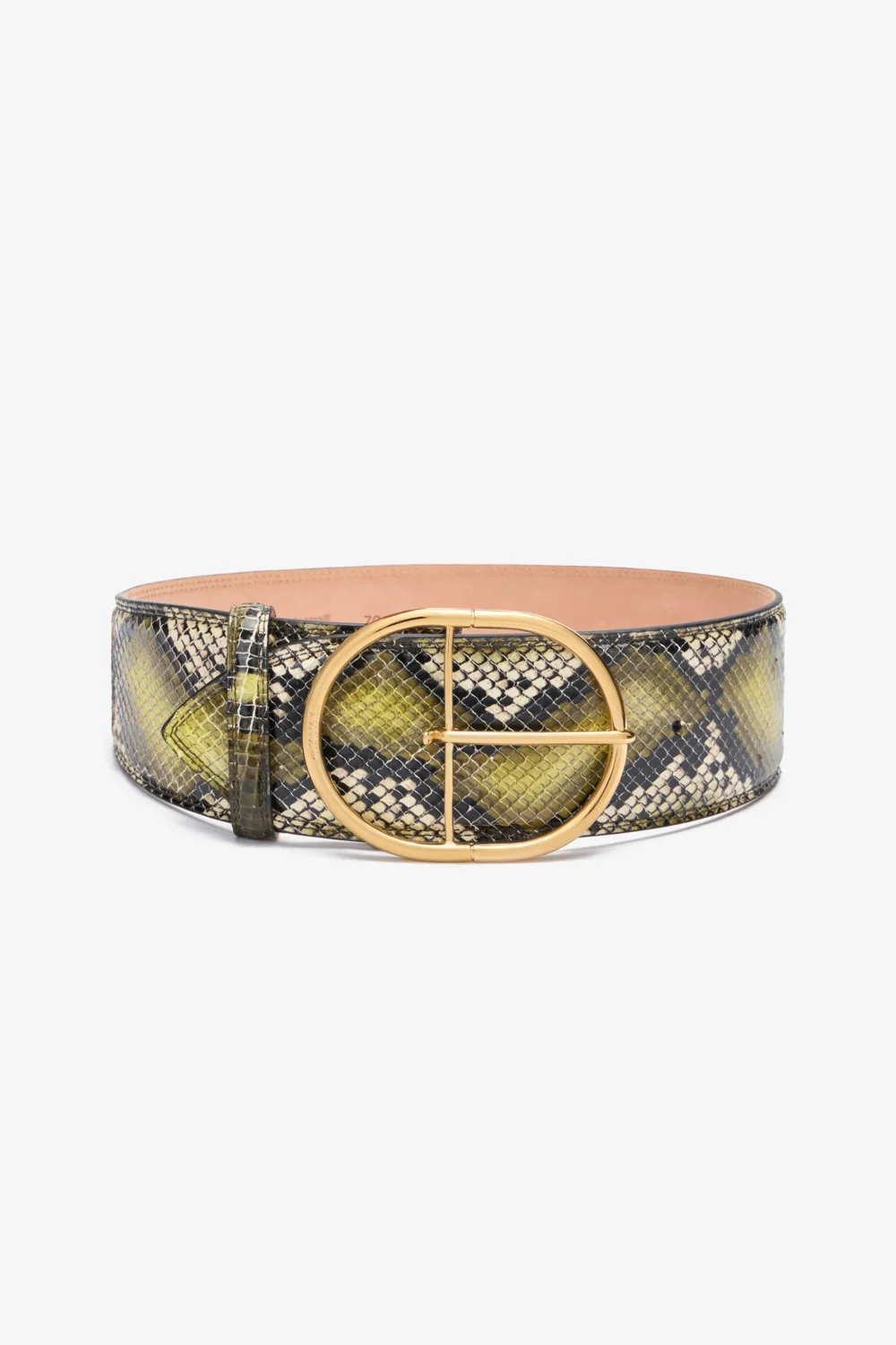 Shaped belt in printed leather