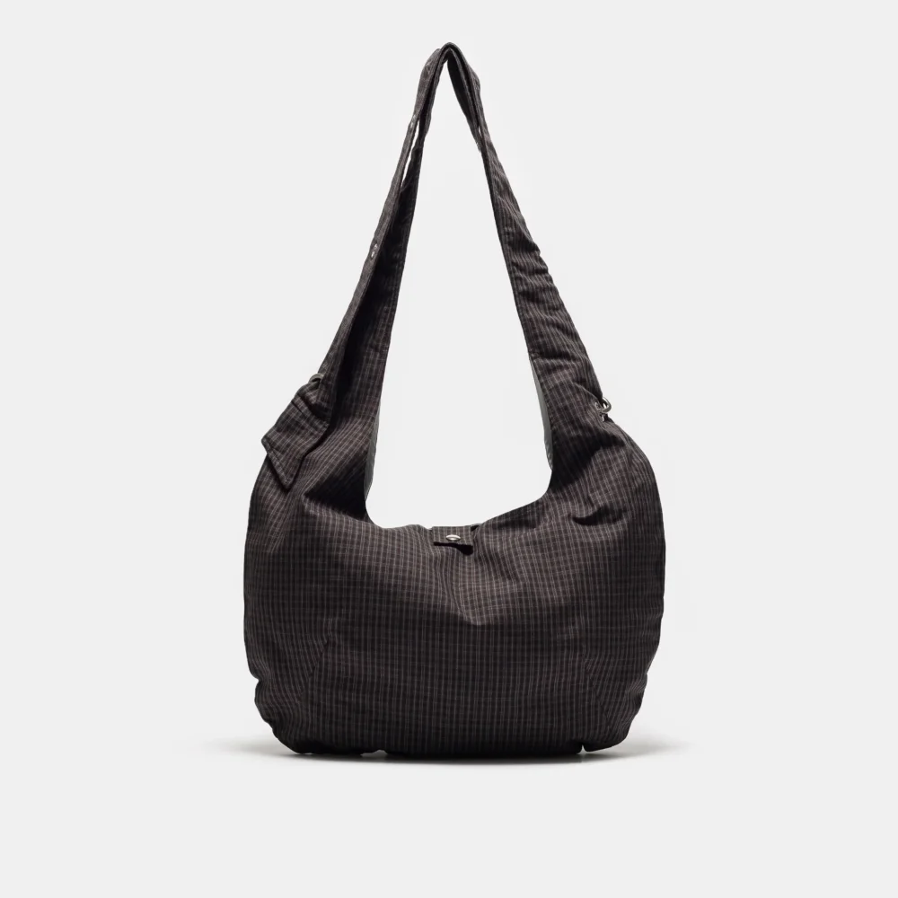 Eyelet Shoulder Bag in Dark Linen Check