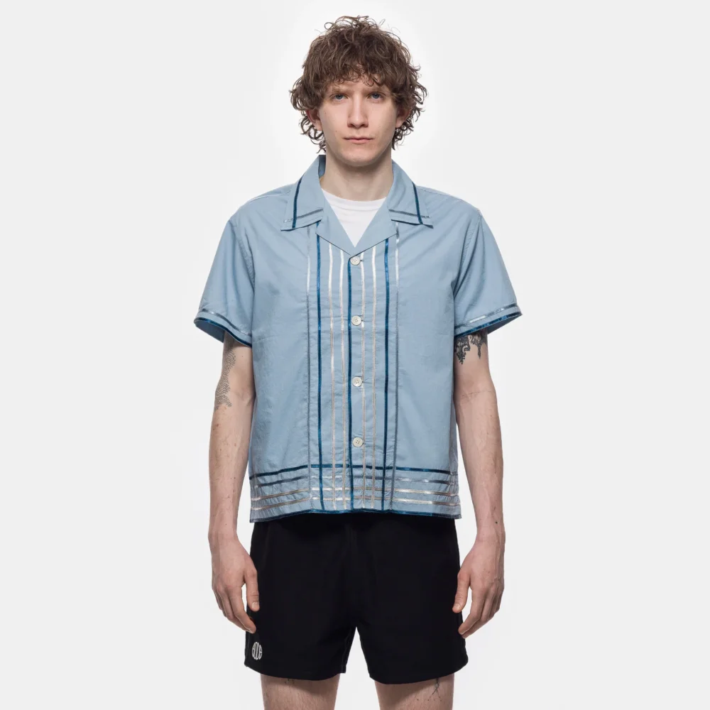 Ribbon Plaid Short Sleeve Shirt in Blue Multi