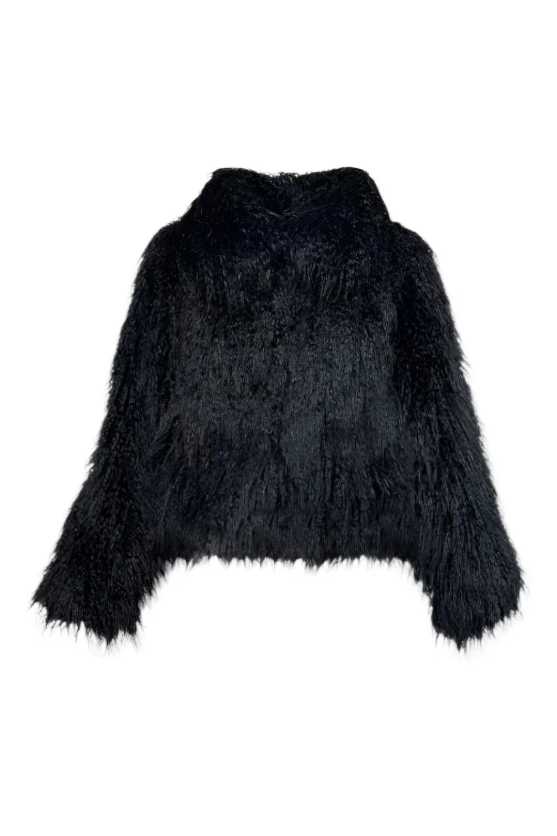 FLUFFY FAUX FUR JACKET IN BLACK
