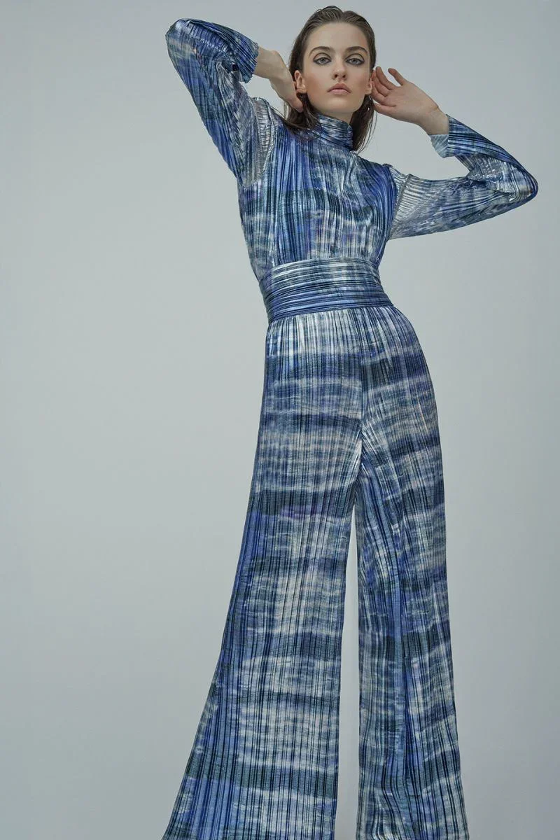 TIE-DYED PLISSÉ-LAMÉ TURTLENECK TOP - 2
