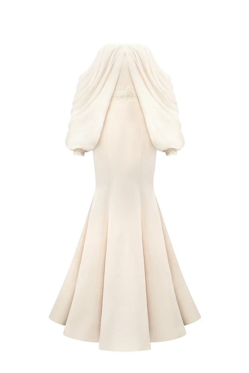 SILK TAFFETA AND CHIFFON DRESS IN GOLD