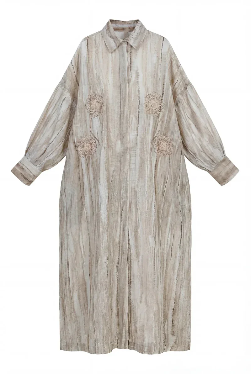 FLORAL EMBROIDERED OVERSIZED SHIRT DRESS WITH INNER DRESS