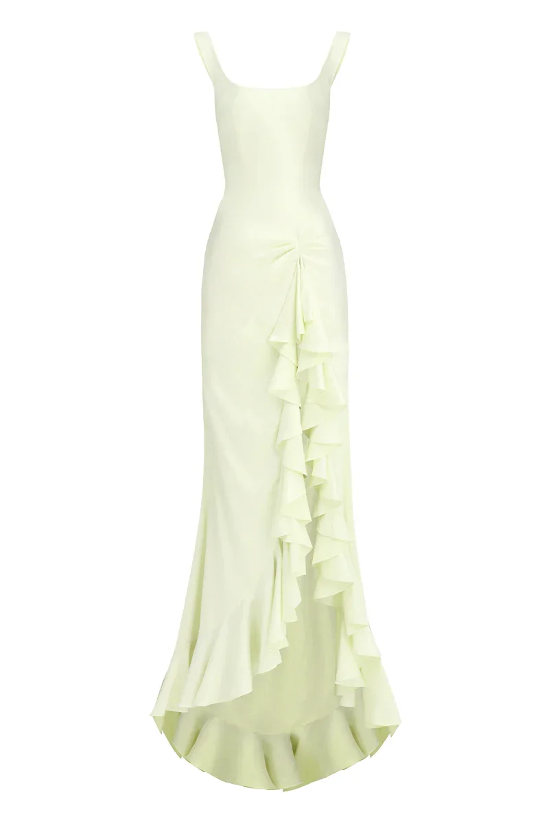 CULT MIA X STOLEN STORES RUFFLE SPLIT DRESS IN GREEN