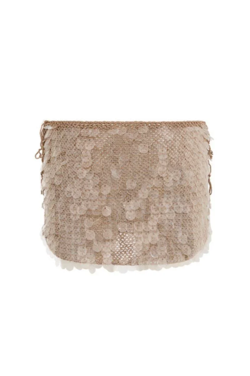HAND-CROCHET SEQUIN EMBELLISHED MINI SKIRT IN MOCHA