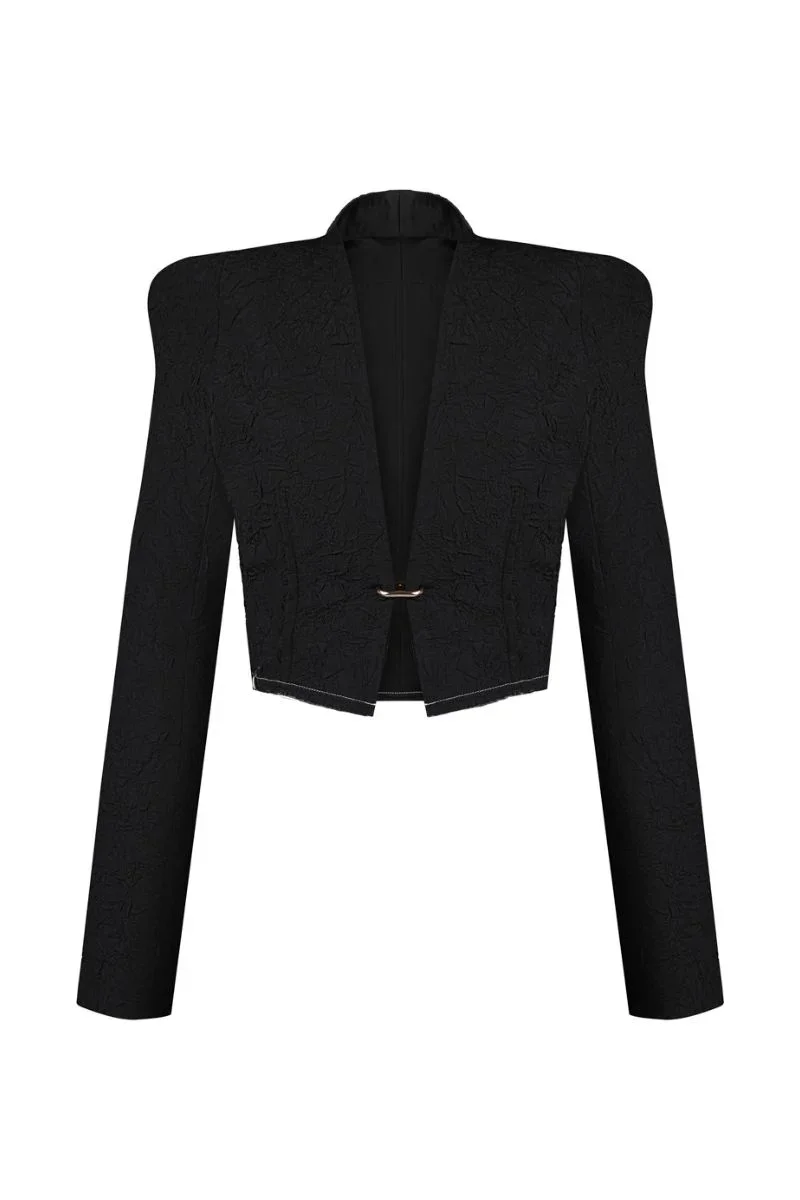 CROPPED CRINKLED JACKET IN BLACK