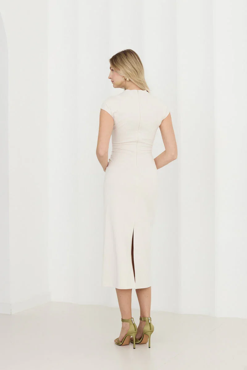 ASTER OFF-WHITE JERSEY MIDI DRESS WITH CAP SLEEVES - 4