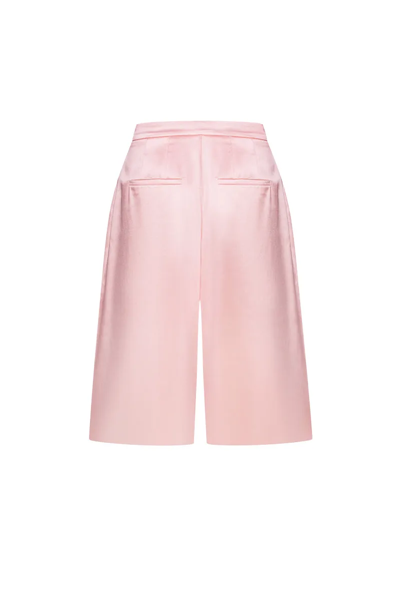 PINK SATIN WIDE-LEG SHORTS - 3