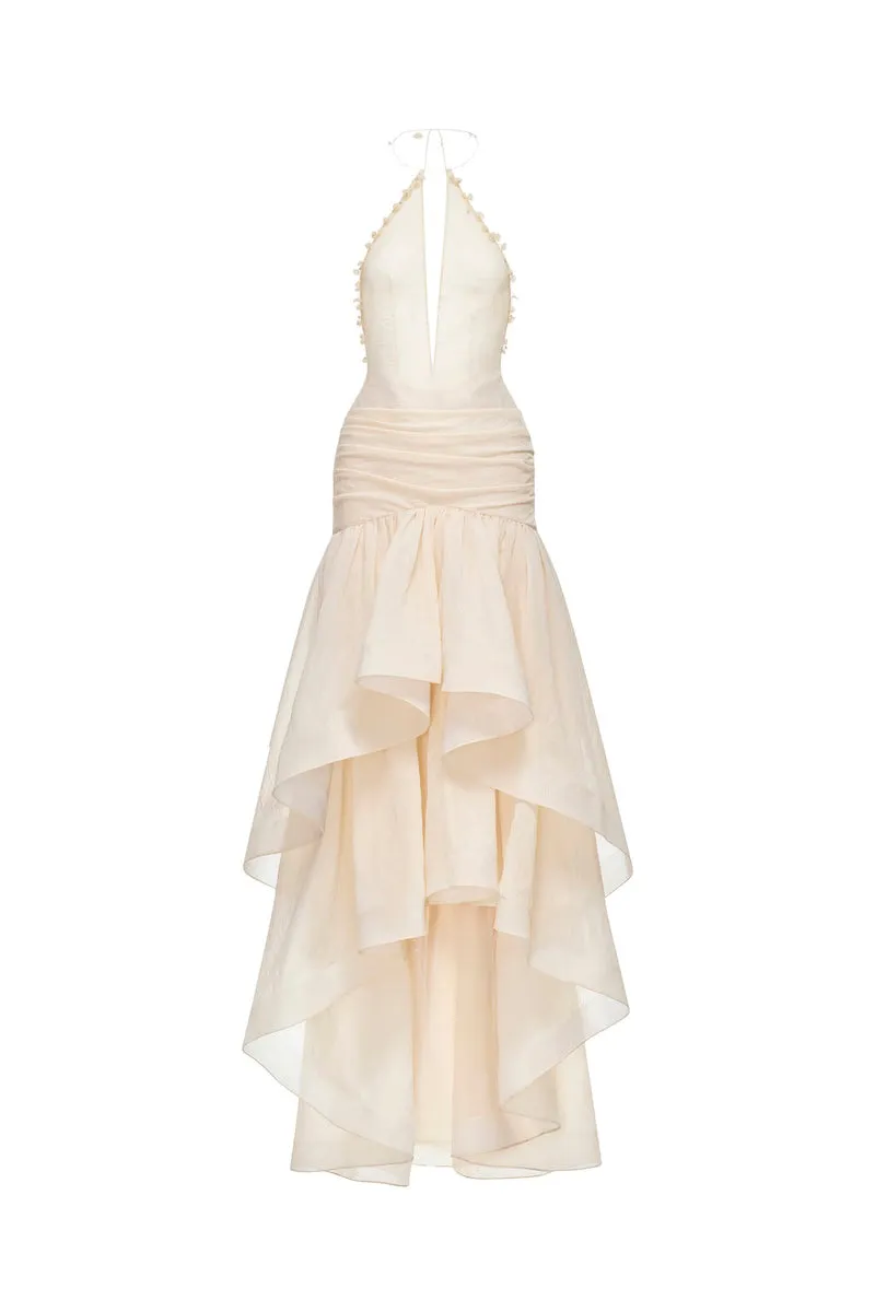 IVORY CUT-OUT HALTER MAXI DRESS