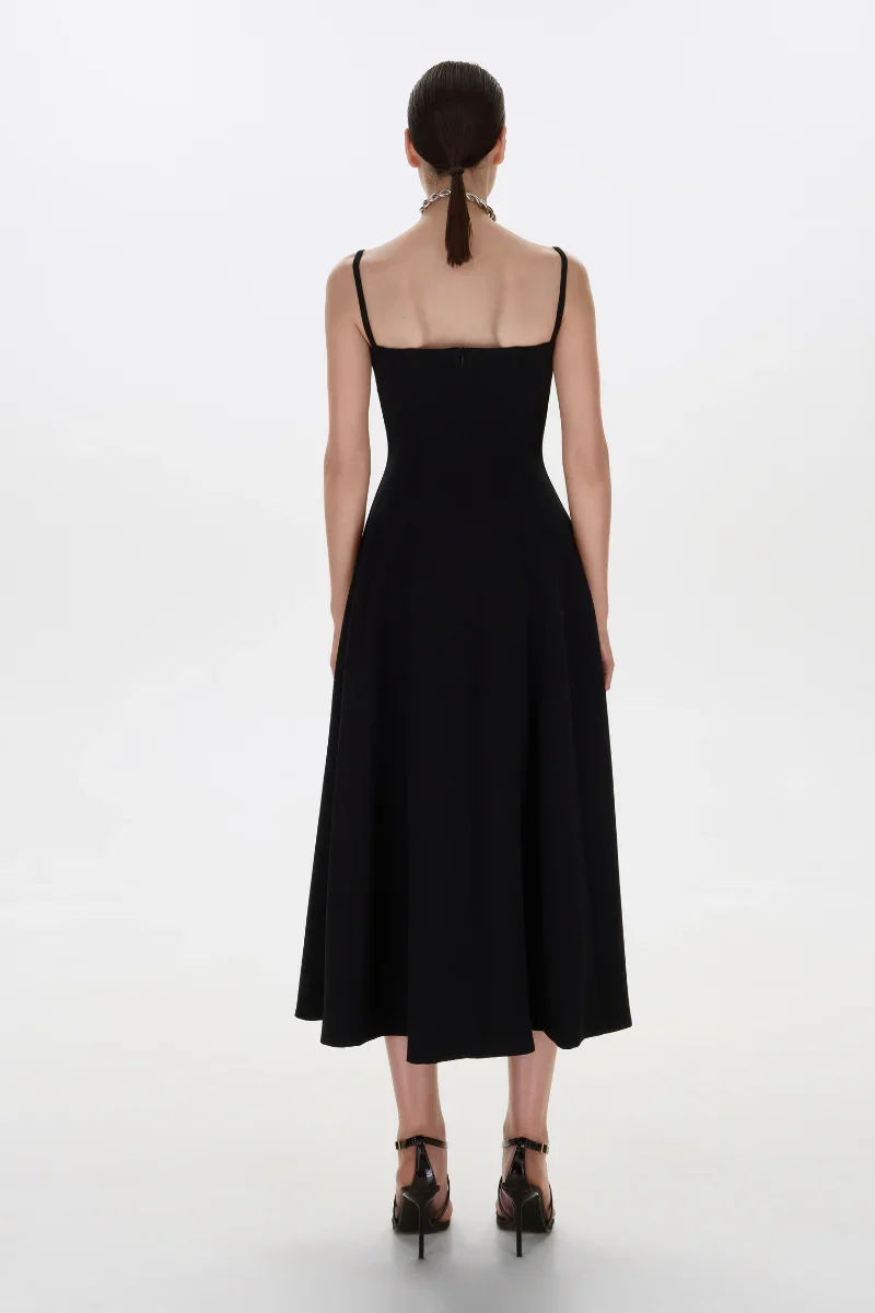 MIDI DRESS WITH STRAPS IN BLACK - 5