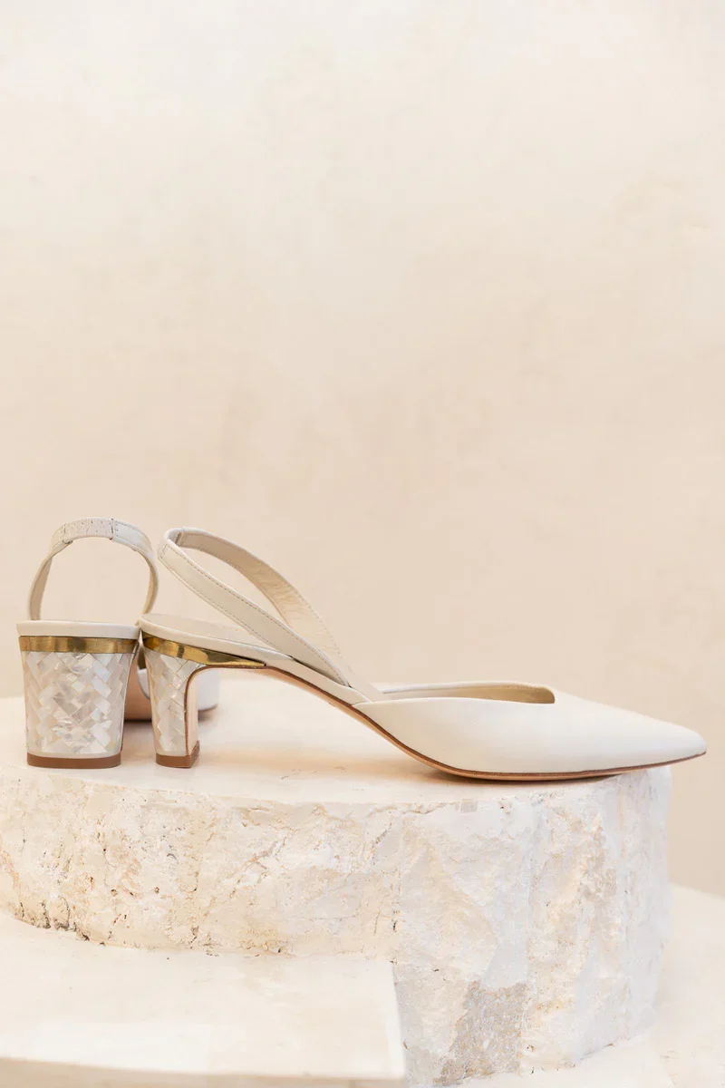 DELPHINE LEATHER PEARL HEELS IN IVORY - 3