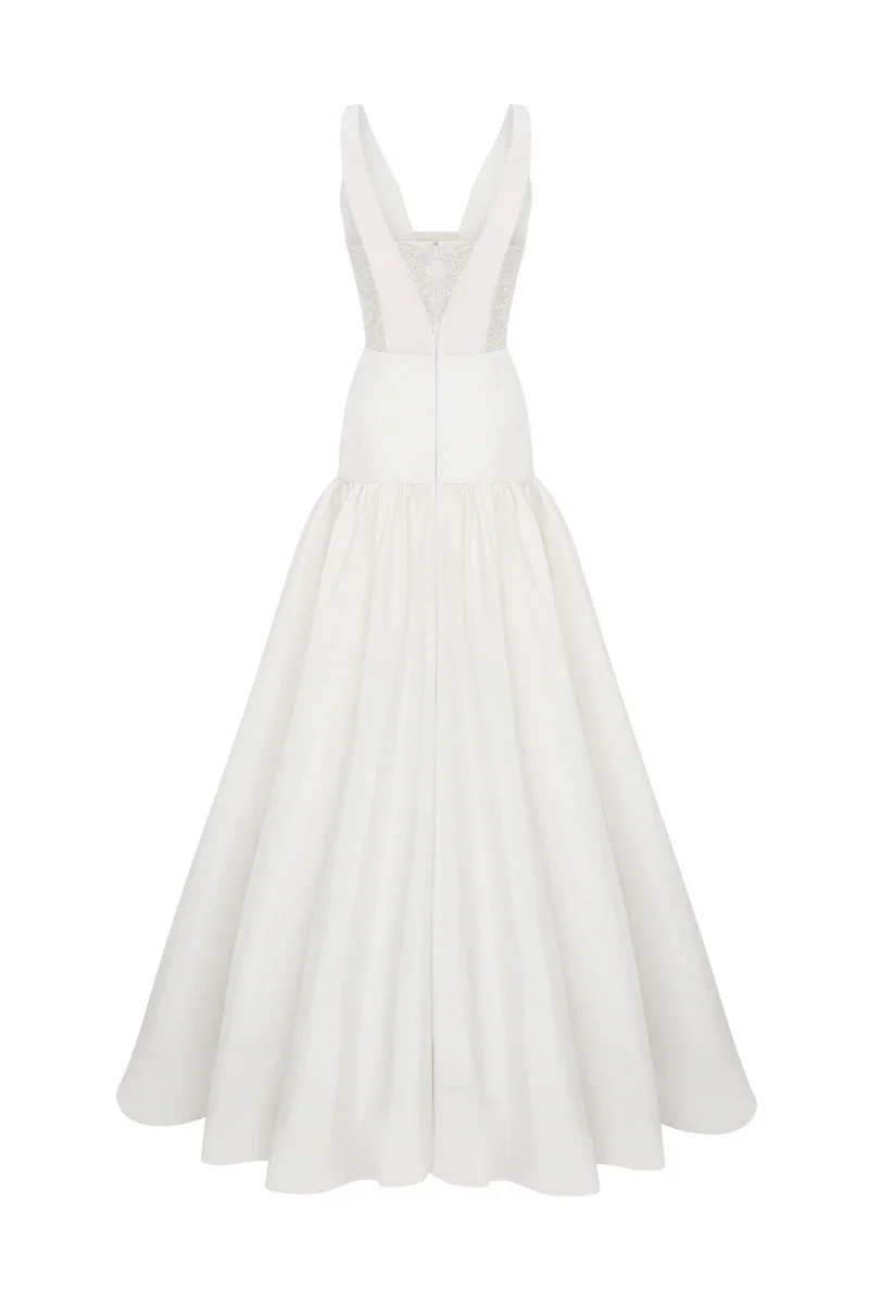 DEEP V NECKLINE GOWN WITH BOW DETAILS - 3