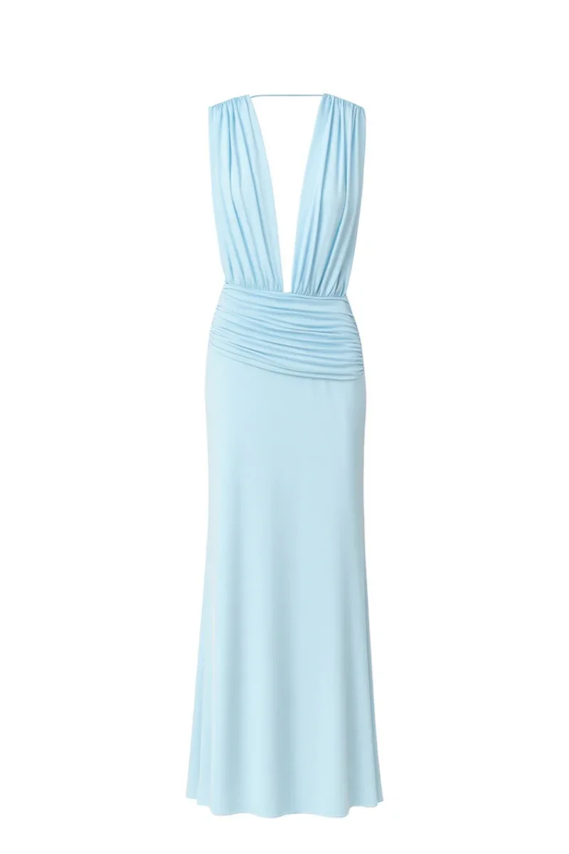 VIVIENNE LONG JERSEY DRESS IN BABY BLUE