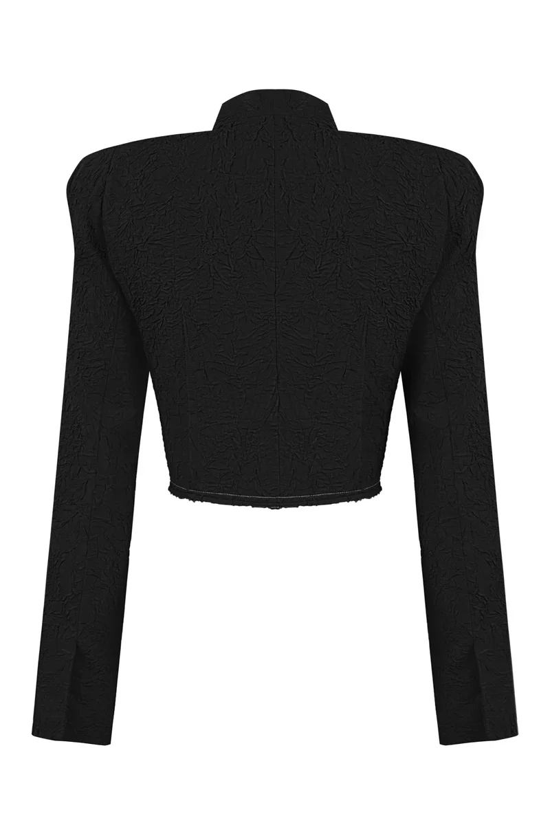 CROPPED CRINKLED JACKET IN BLACK - 4