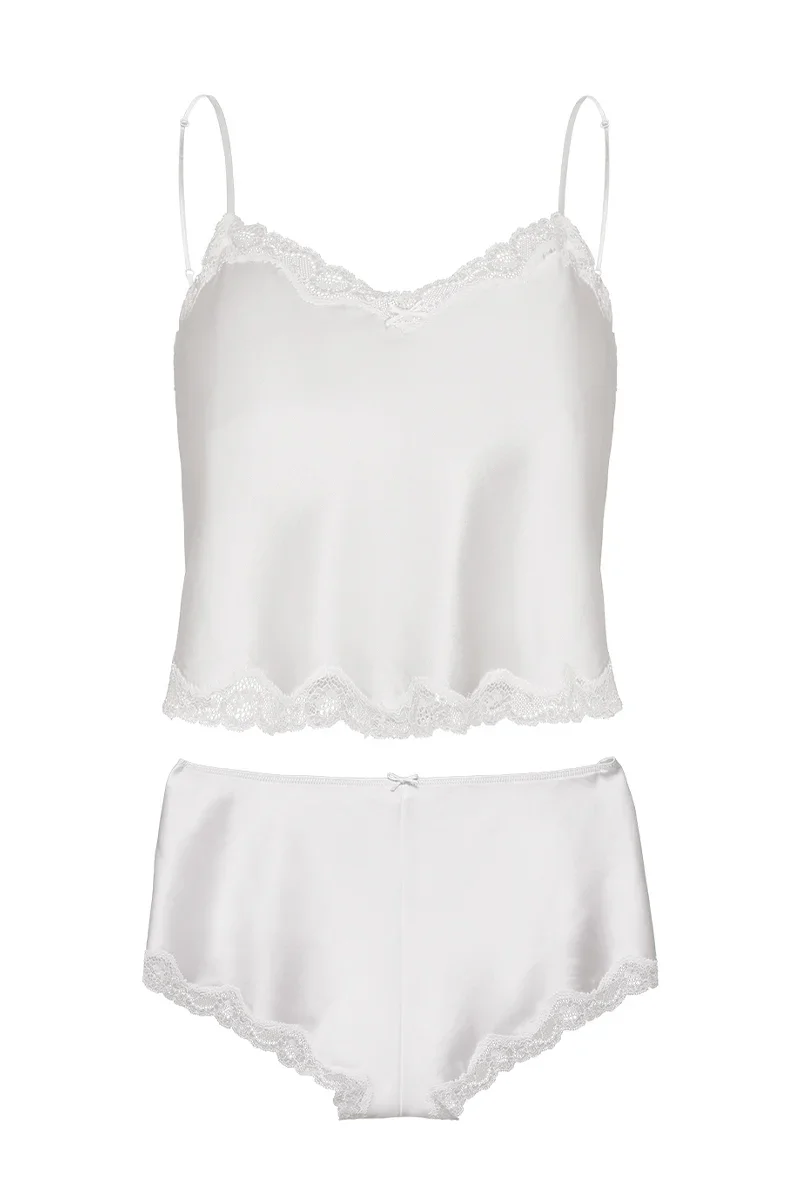 WEDDING LACE SILK PAJAMA SET IN WHITE