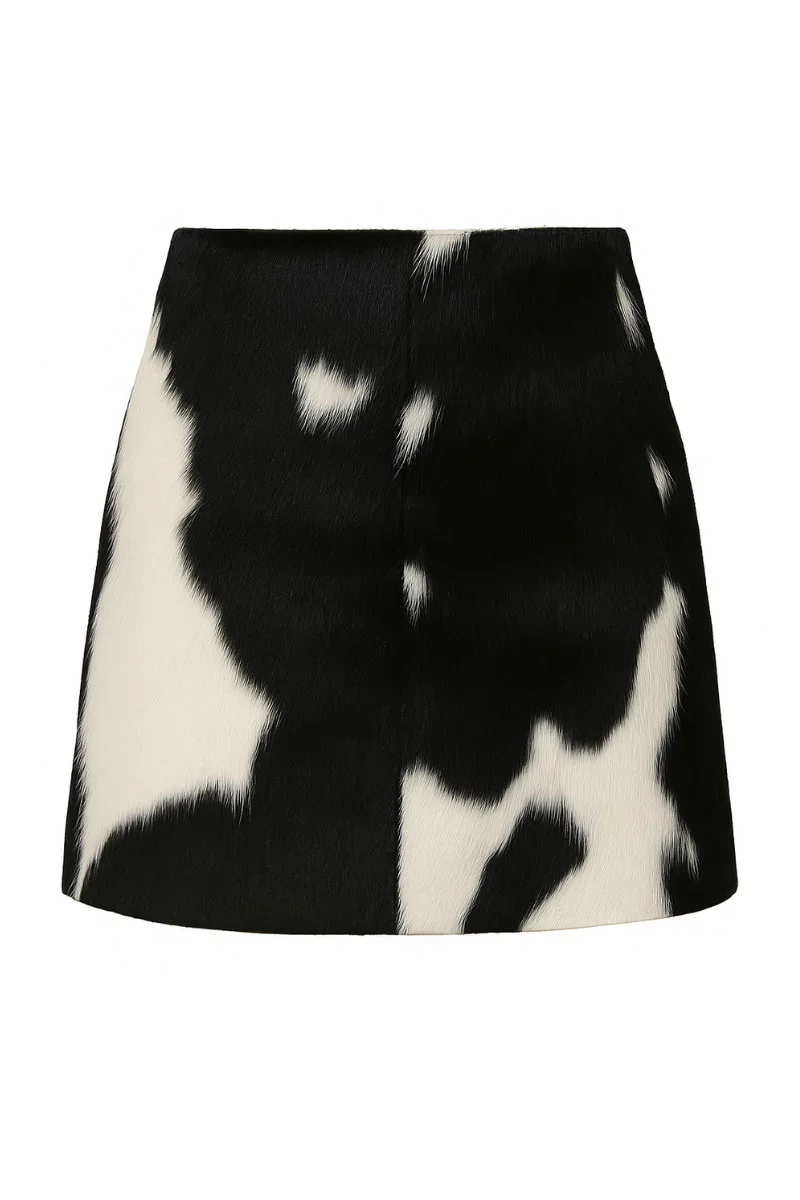 MINI SKIRT IN BLACK AND WHITE COWHIDE