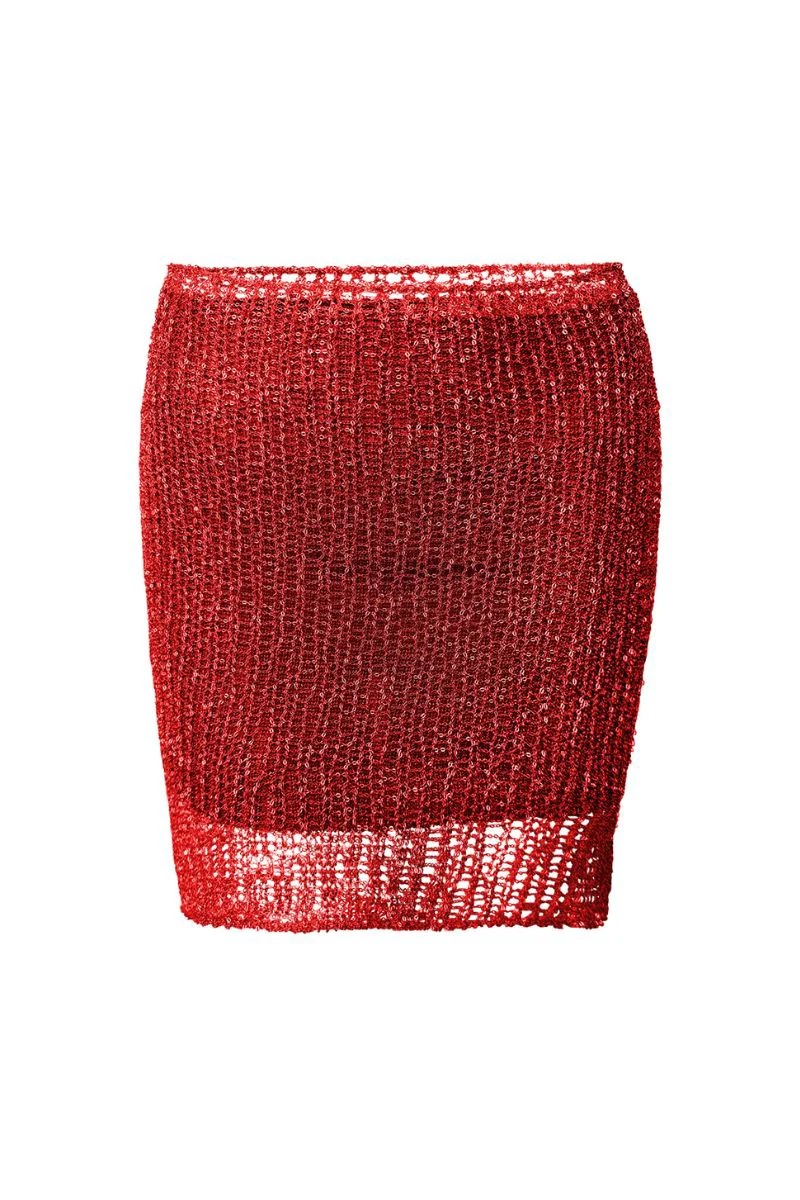 RED CHAIN MINI SKIRT WITH SLIP