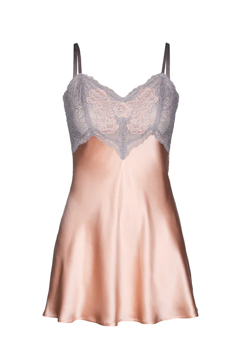 MIREILLE BABYDOLL SILK CHEMISE IN ROSE GOLD