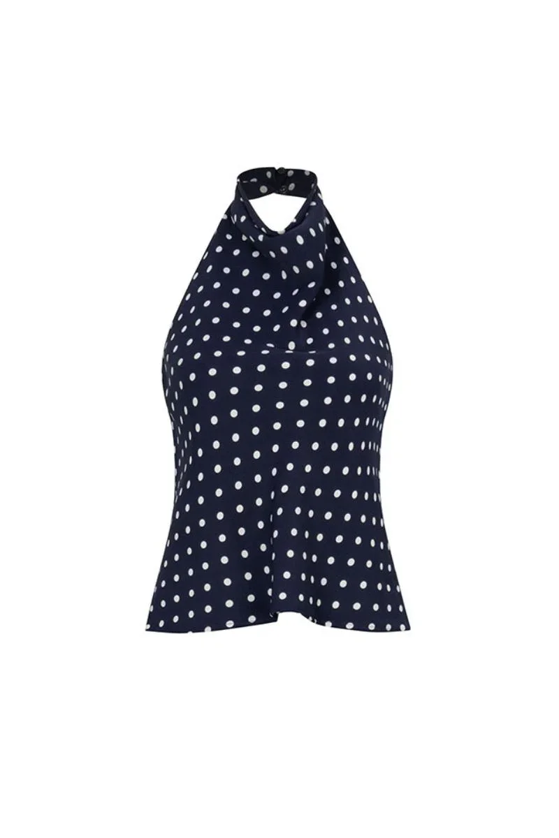 HALTER NECK BACKLESS TOP IN BLACK
