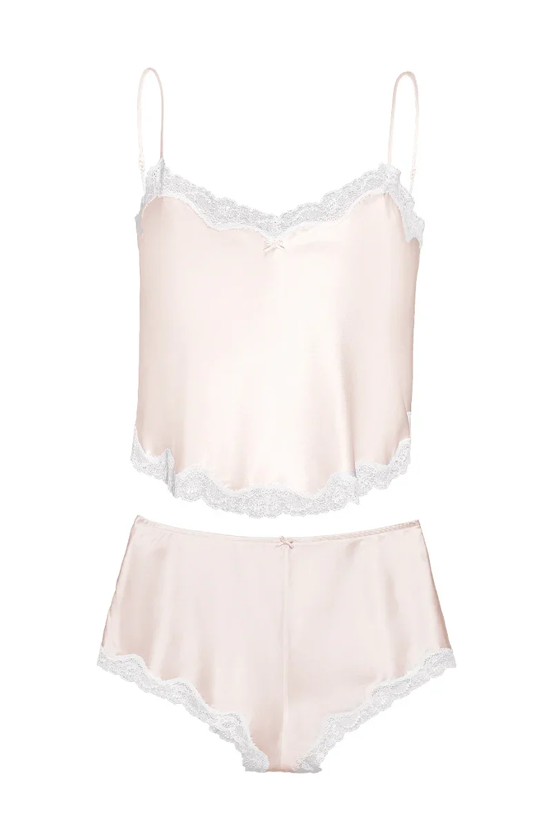 WEDDING LACE SILK PAJAMA SET IN PINK