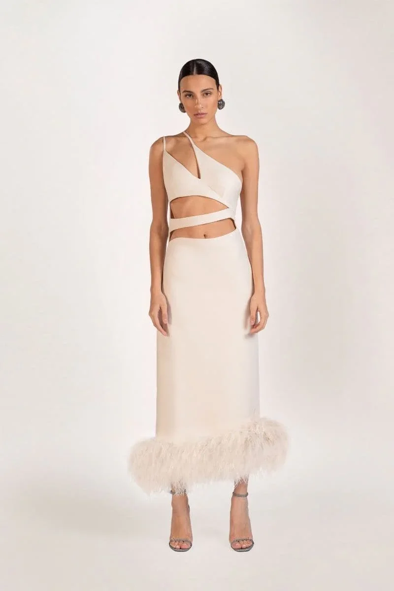 SERENA FEATHER-TRIMMED CREPE MAXI DRESS - 4