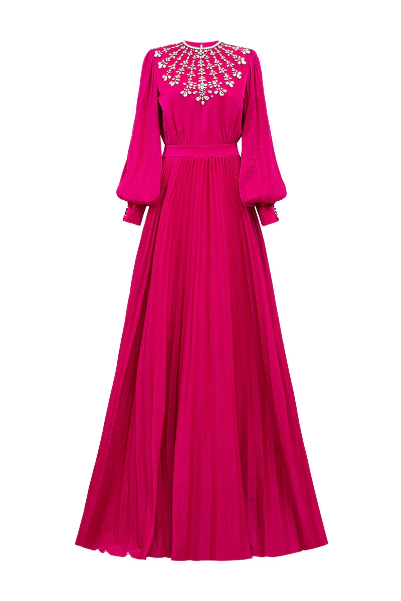 PINK PLEATING GOWN WITH BACK SLIT