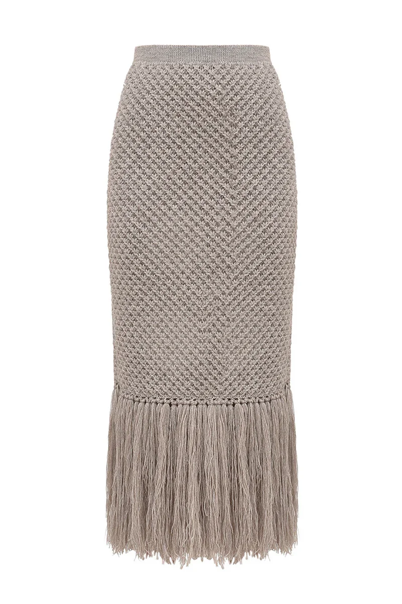 SKIRT WITH FRINGES IN GRAY