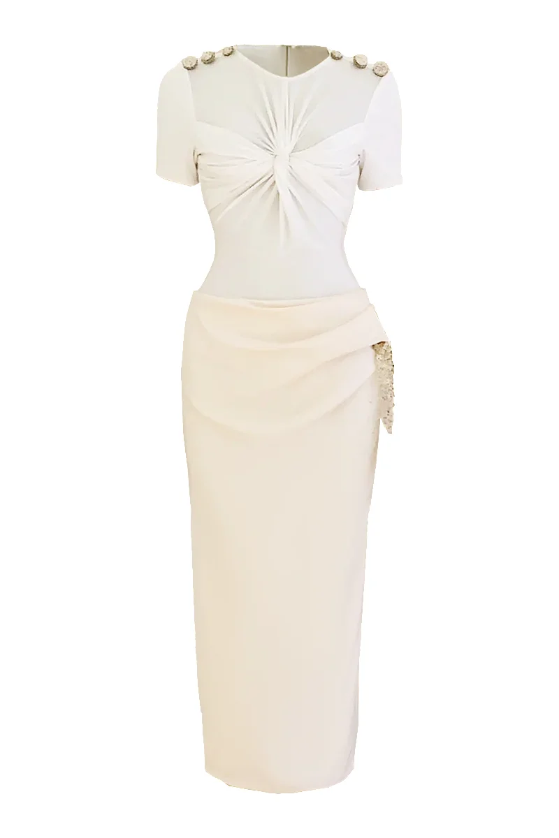 MUSHROOM MIDI DRESS HUGGING BODICE DESIGN TWIST CHEST