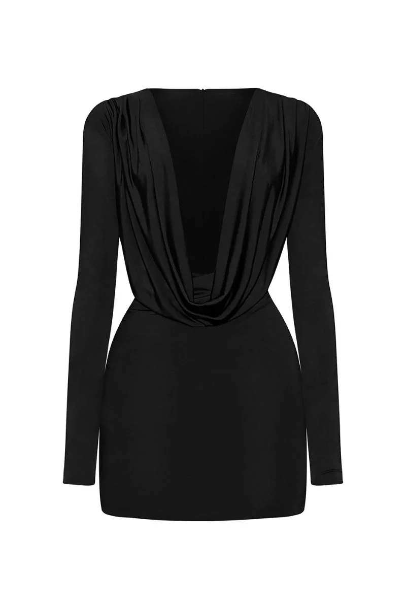 DEEP PLUNGING DRAPED NECKLINE MINI DRESS