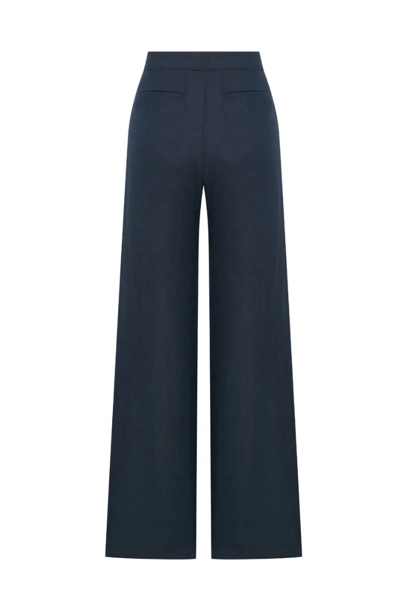 MILLIE LINEN TROUSERS IN DARK NAVY - 3