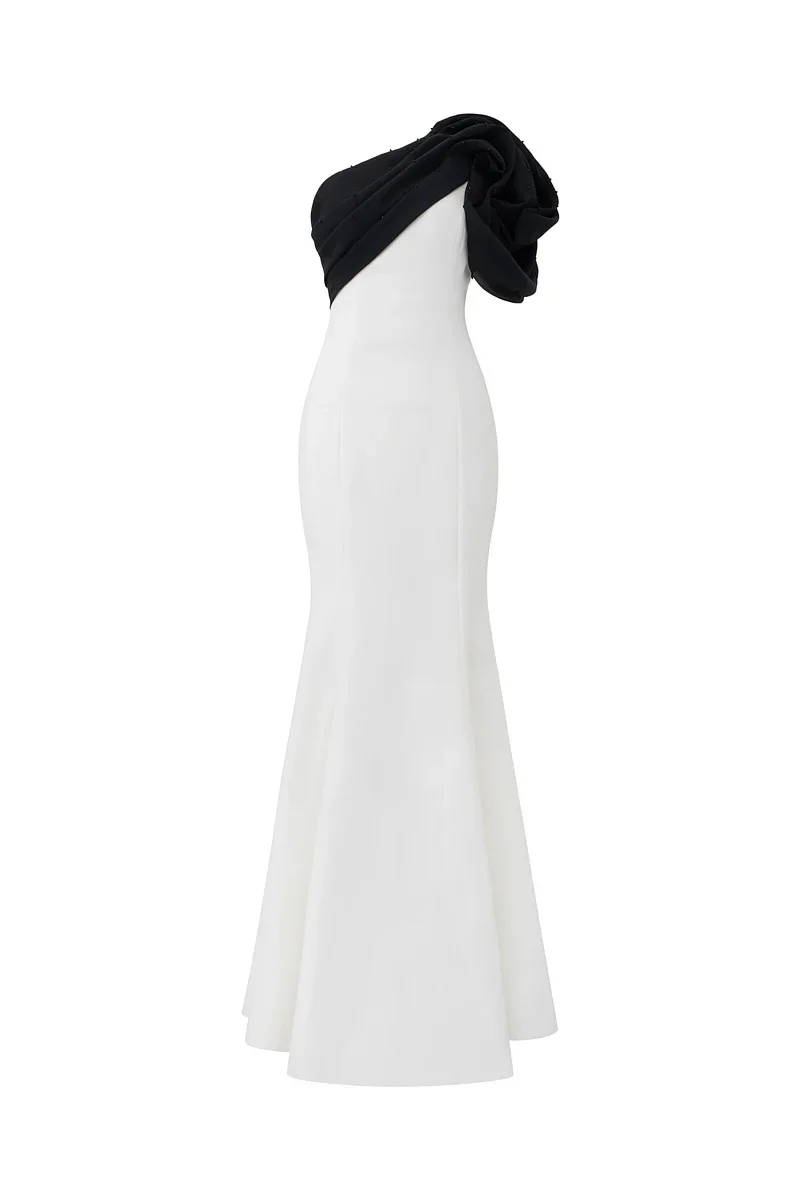 MERMAID EVENING GOWN WITH ONE SHOULDER AND DRAPED DETAIL