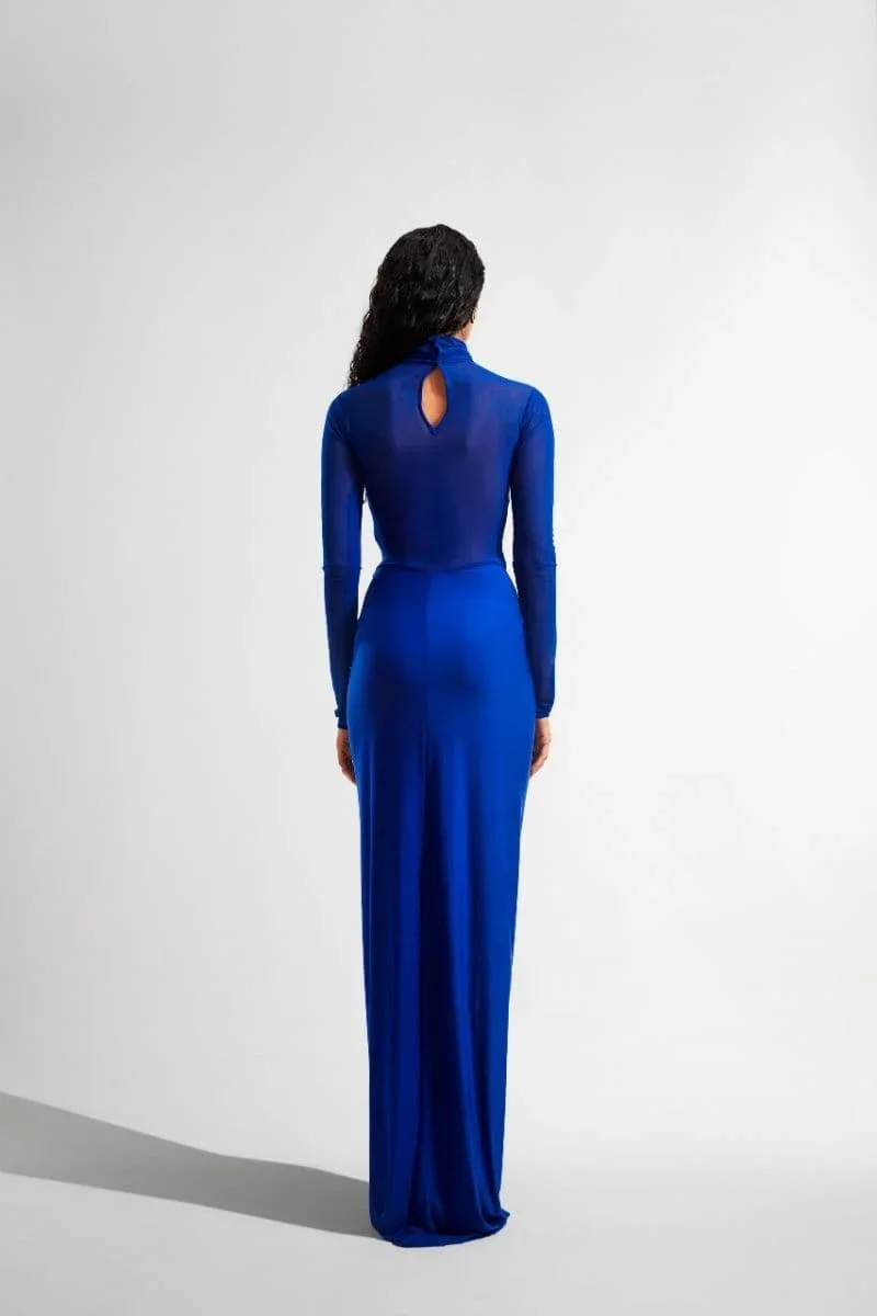 ELISE ELECTRIC BLUE FITTED RUCHED MAXI DRESS - 3