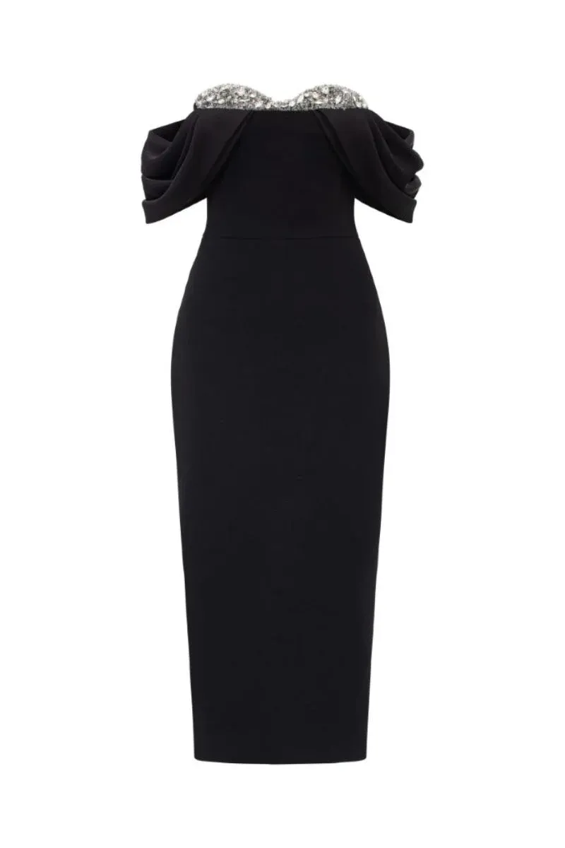 RACHEL BLACK TEXTURE BODYCON MIDI DRESS