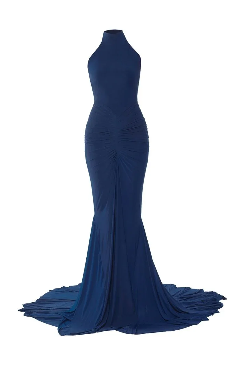 WENDY NAVY BLUE HIGH-NECK GOWN