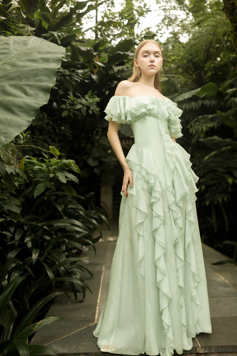 ELISABETH MINT SILK RUFFLES DRESS - 2