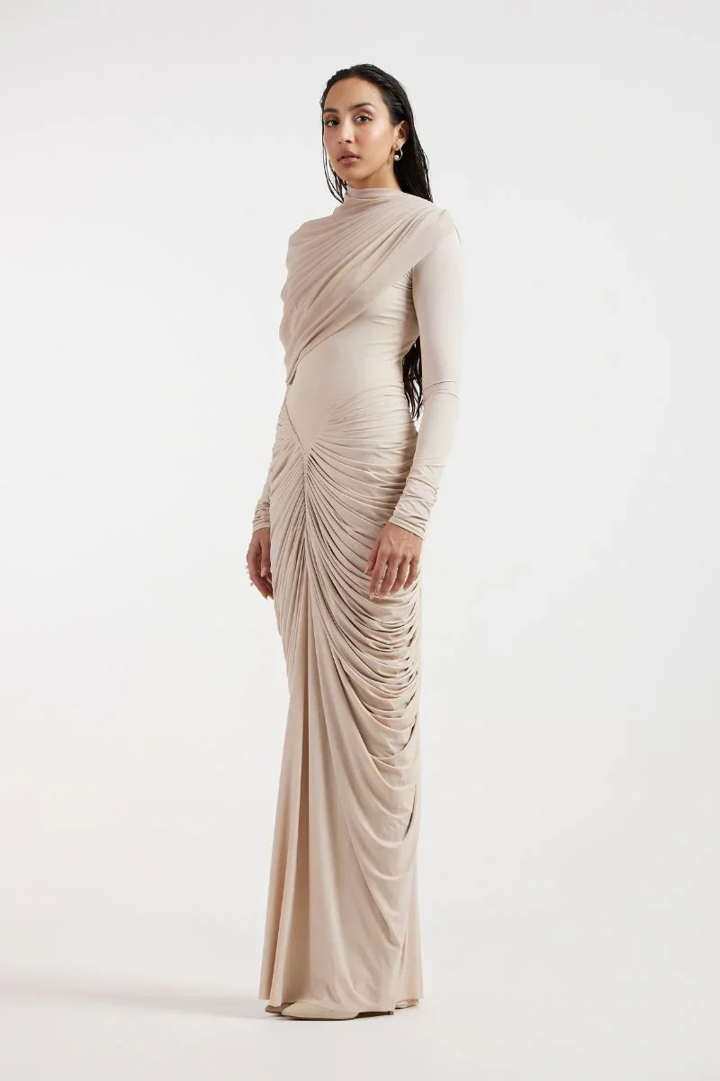 ELORA BEIGE DRAPED GOWN - 5
