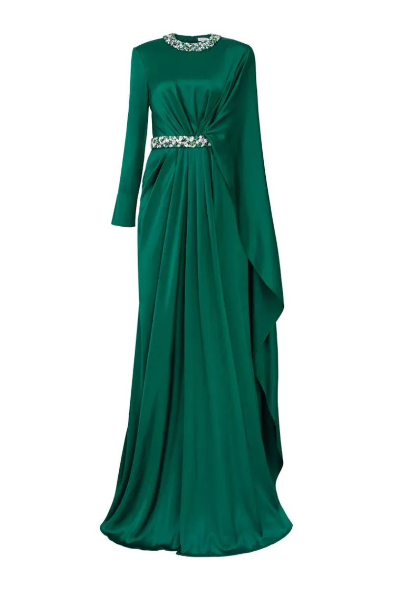 AURELIA SILK SATIN FLARED MAXI DRESS