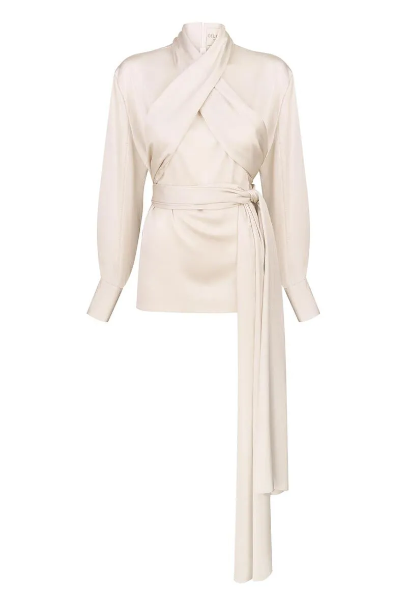 PEARL WHITE WRAPPED BLOUSE