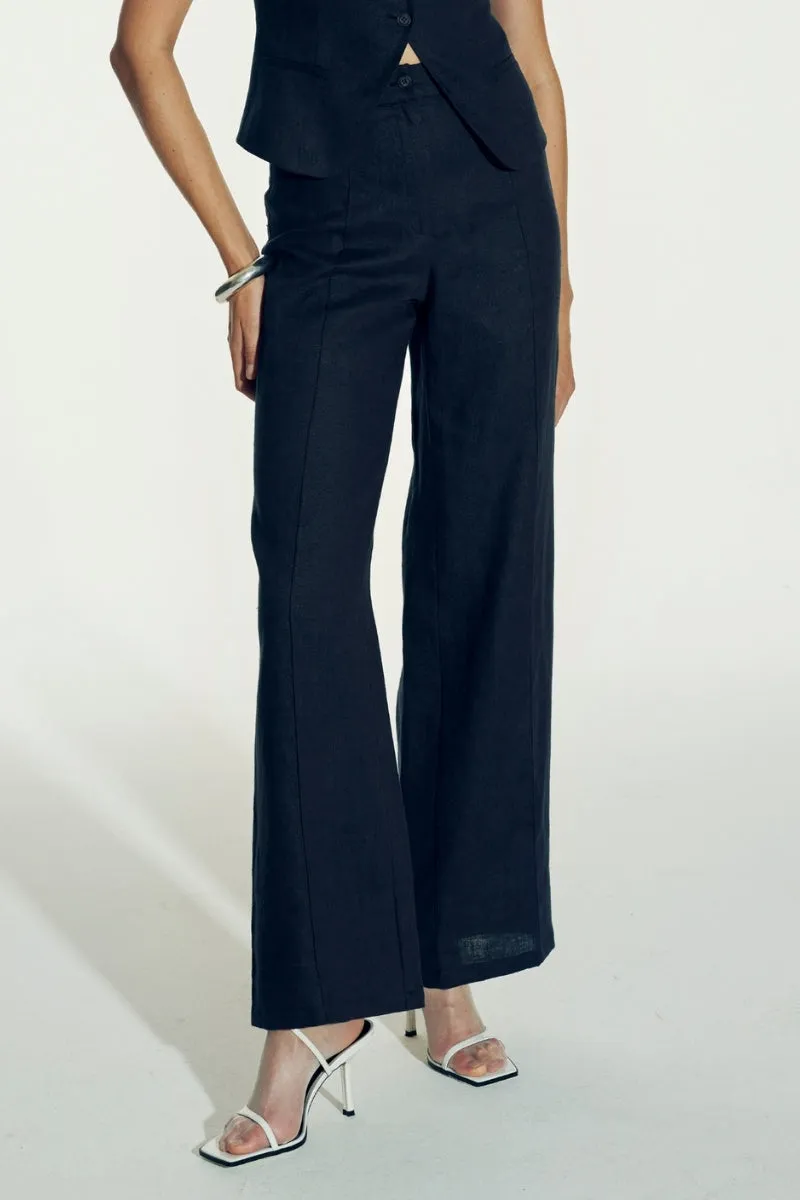 MILLIE LINEN TROUSERS IN DARK NAVY - 5