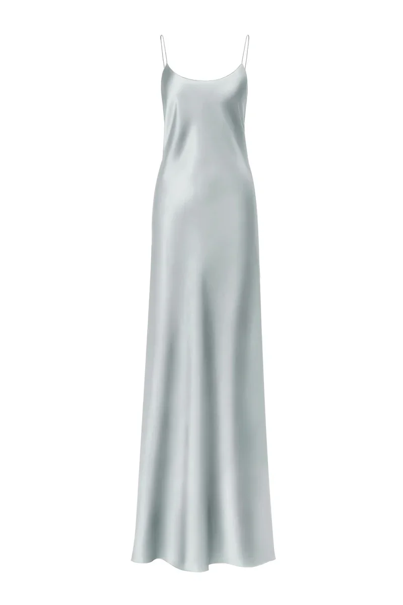 CAROLYN MOONSTONE SCOOP-NECK SILK SATIN MAXI DRESS