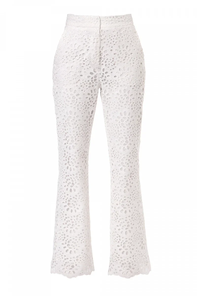 ALLY EMBROIDERED OFF WHITE PANTS